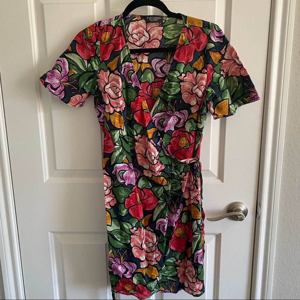 Zara Accessories Floral Print Swim Wrap Dress Cover Up, Size Small